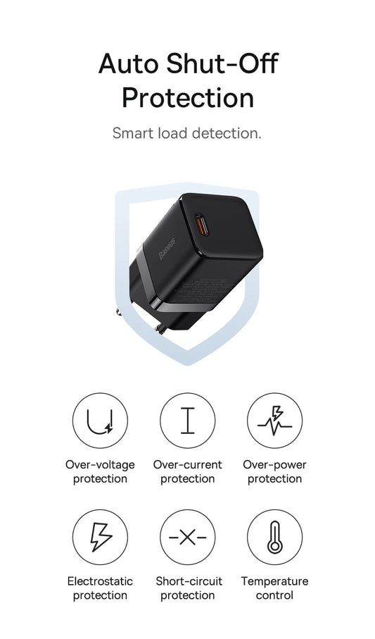 Baseus 30W Fast Charger – Smart Protection USB-C Adapter